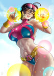  1girl big_breasts bikini black_hair bubble_butt cleavage horny inviting_to_sex jubilation_lee jubilee jubilee_(marvel_rivals) looking_at_viewer marvel marvel_comics marvel_rivals pose standing swimsuit teasing thick_thighs valenvenge x-men yellow_eyes 