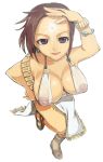 1girl bad_id big_breasts bracelet breasts brown_eyes brown_hair cleavage dancer earrings erect_nipples facial_mark forehead forehead_mark from_above huge_nipples jewelry large_breasts lipstick makeup nipples original sasagawa_satarou see-through smile solo