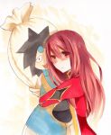 1girl big_breasts blush body_pillow breasts dakimakura_(object) dress female_only hug hugging long_hair maou_(maoyuu) maoyuu_maou_yuusha pillow pillow_hug red_eyes red_hair sena822 solo_female traditional_media yuusha_(maoyuu)