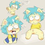  1girl 1girls anthro blush cat cat_girl cat_humanoid creampie cub cum cum_in_mouth cum_in_pussy cyan_hair english_text feline female_only flat_chested furry furry_female innocent innocent_expression kneel kyrie_kitty mixed_paws oc original original_character overalls pussy semen_in_vagina semen_on_face short_hair sitting solo_female spread_legs text thick_eyebrows tongue topwear two-tone_fur 
