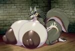 1girl ai_generated bondage furry furry_female genderswap hyper_breasts nipples nude wolf wolf_link