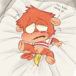1boy 1girl anal_insertion anthro balls banana banana_in_ass bed blush crying cub cub_male cub_penetrated cute_male english_text food food_insertion food_on_body food_play furry furry_male furry_only innocent lying_on_bed male male_cub male_only monkey monkey_boy monkey_humanoid object_in_ass object_insertion oc orange_body original original_character penis small_penis solo_male sweat young_male