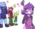 1girl 3boys ass biting_own_lip blue blush blushed_face bluuzick_(kevin) broz_boyz broz_boyz_go green hackzack_(zack) nosebleed oc ocs original_character original_characters purple red showing_ass violettav_(violett) zlayway_(miles)