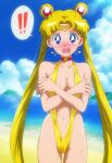 1girl adult_swim alluring bare_legs beach big_breasts bishoujo_senshi_sailor_moon bishoujo_senshi_sailor_moon_r bishoujo_senshi_sailor_moon_r_the_movie bishoujo_senshi_sailor_moon_s bishoujo_senshi_sailor_moon_s_the_movie bishoujo_senshi_sailor_moon_supers bishoujo_senshi_sailor_moon_supers_the_movie blonde_hair blue_eyes covering_breasts cute sepia_tone_(artist) sling_bikini toei_animation toonami usagi_tsukino