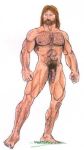  1boy bara beard facial_hair grass hairy half_elf human male male_only muscle nude penis pubic_hair solo solo_focus 