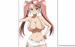 1girl 1girl big_breasts bikini_top breasts female_only glasses hair_ribbon hand_on_hip highschool_of_the_dead huge_breasts light-skinned_female light_skin megane navel pale-skinned_female pale_skin pink_hair ribbon saya_takagi shiny_skin shorts sketchintheshade solo_female twin_tails