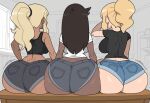3_girls ai_generated ass big_ass big_breasts booty_shorts breasts dondorodan729 fundoshilover101 gigantic_ass huge_ass jean_shorts jeans original original_character