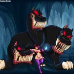 absurdres cerberus cleavage disney female_abs hercules high_heel_boots hips lips lipstick megara midriff mshowllet navel ponytail purple_bikini