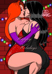 2_girls ass bare_shoulders big_ass big_breasts black_dress black_gloves black_hair black_lipstick breast_press breasts cleavage closed_eyes couple crossover disney dress duo elbow_gloves english_text eyeshadow female/female female_only fullmetal_alchemist gloves happy_holidays homunculus hugging interspecies jessica_rabbit kaywest kissing lips lipstick long_dress long_hair love lust_(fullmetal_alchemist) makeup medium_breasts monster_girl multiple_girls mutual_yuri neck orange_hair purple_eyeshadow purple_gloves red_background red_dress red_lipstick romantic romantic_couple side_slit sideboob standing straight_hair strapless strapless_dress text thick_thighs thighs who_framed_roger_rabbit yuri