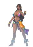  1girl alluring amber_eyes anklewear big_breasts bikini_top brown_hair dark-skinned_female escape1111 fingerless_gloves long_hair miary_zo namco short_shorts tekken tekken_8 unzipped_shorts voluptuous 