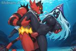 1girl ai_generated anthro anthro_on_anthro anthrofied black_fur black_skin blue_eyes blue_hair breasts bubbles erection huge_breasts humanoid incineroar legendary_pokemon male male/female mobians.ai muscular muscular_male nintendo pokemon pokemon_(species) pokemon_sm pussy red_fur tagme tail tapu_fini underwater underwater_sex vaginal_penetration voluptuous_female yellow_eyes