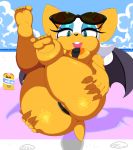 1girl anthro bat beach big_breasts breasts eyeshadow female_focus female_only furry hoshime lipstick outside rouge_the_bat sega sling_bikini sunglasses sunglasses_on_head