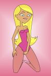  1girl 1girl 1girl areola biting_lip biting_own_lip blonde_hair blush blushing_profusely breasts cartoon_network dakota_(tdi) fresh_tv green_eyes human kneel leotard light_skin looking_at_pussy looking_down masturbation nipples nude on_knees pink_leotard pink_stockings pussy pussy solo_female stockings tan_body tan_skin teletoon tjlive5 total_drama:_revenge_of_the_island total_drama_island vaginal_masturbation vaginal_penetration 