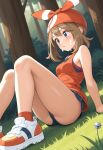  1girl 1girl ai_generated cum cum_on_face haruka_(pokemon) haruka_(pokemon)_(remake) may may_(pokemon) sexy sexy_body sitting 