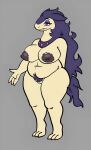 1girl big_ass big_breasts blue_hair blue_skin cute fluffy_tail harry_amoros hisuian_typhlosion long_ears long_hair milf seductive sexy smile tail thick typhlosion