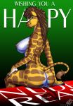  2012 anthro ass back big_breasts breasts brown_hair butt chrystler furry giraffe green_eyes grin hair hooves looking_at_viewer looking_back maxblackrabbit nipples nude sideboob sitting smile 