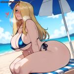 1girl ai_generated beach bikini blonde_hair curvy curvy_female curvy_figure fullmetal_alchemist long_hair olivier_mira_armstrong swimsuit