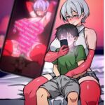 1boy 1girl age_difference ai_generated breasts condom dark-skinned_male dark_skin gigantic_breasts interracial netorare ntr phone sex size_comparison size_difference uzaki-chan_wa_asobitai! uzaki_hana