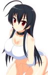  1girl bad_id big_breasts black_hair borubomu breasts chuunibyou_demo_koi_ga_shitai! cleavage collar large_breasts long_hair red_eyes school_swimsuit swimsuit takanashi_touka white_school_swimsuit white_swimsuit 