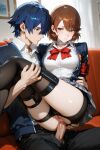 1boy 1girl ai_generated anal anal_penetration anal_sex blue_eyes blue_hair brown_eyes brown_hair couple minato_arisato penis penis_in_ass persona persona_3 pussy sex yukari_takeba yuuki_makoto