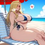 1girl ai_generated beach bikini blonde_hair curvy curvy_female curvy_figure fullmetal_alchemist long_hair olivier_mira_armstrong swimsuit