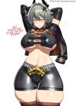 1girl caesar_king_(zenless_zone_zero) clothed clothing female_only green_hair light-skinned_female light_skin mikadawn stockings thick_thighs thigh_squish tomboy white_background zenless_zone_zero