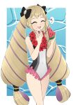 1girl absurd_res blonde_hair casual_one-piece_swimsuit drill_hair elise_(fire_emblem) elise_(tropical_flower)_(fire_emblem) fire_emblem fire_emblem_fates fire_emblem_heroes fire_emblem_warriors flower flower_necklace food frilled_one-piece_swimsuit frills fruit high_res intelligent_systems jewelry long_hair mitsuchiis necklace nintendo official_alternate_costume one-piece_swimsuit open_mouth silf swimsuit twin_drills watermelon