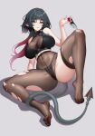 1girl big_ass big_breasts black_hair cute jane_doe_(zenless_zone_zero) karmiel knife lingerie long_ears long_hair mouse_girl posing red_hair seductive sexy spread_legs tail thighs