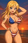 1girl 4th_of_july ai_generated american_flag_bikini blonde_hair hourglass_figure long_hair original_character stars_and_stripes