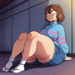 1girl ai_generated ass big_ass booty_shorts breasts frisk_(undertale) fundoshilover101 huge_ass jean_shorts jeans tabi_socks undertale