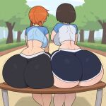 2_girls ai_generated ass big_ass big_breasts booty_shorts breasts dolphin_shorts dondorodan729 fundoshilover101 gigantic_ass huge_ass original original_character