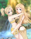 1girl 2_girls adapted_costume alluring alternate_costume asymmetrical_docking big_breasts bikini_shorts black_bikini black_swimsuit blue_eyes commission female_only fire_emblem fire_emblem_awakening fire_emblem_fates grandmother_and_granddaughter grey_eyes hayato_stuff hugging intelligent_systems lissa_(fire_emblem) long_hair nintendo ophelia_(fire_emblem) sarong small_breasts teen twin_tails yellow_bikini yellow_swimsuit