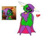 big_breasts blush cloak closed_eyes comparison green_shadow hooded_cloak leotard plants_vs_zombies_heroes screenshot sideboob simple_background thick_thighs