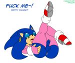 anthro anus ass blue_hair crossdressing ear_piercing english_text erection girly green_eyes habbodude hair hedgehog inviting male one_eye_closed penis piercing presenting presenting_hindquarters seductive sega solo sonic_(series) sonic_the_hedgehog testicles text thecon