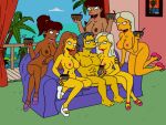 1boy 4girls inminent_sex moe_szyslak sofa the_simpsons