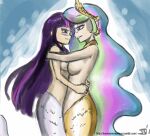 2girls female female_only friendship_is_magic hasbro humanized john_joseco merfolk mermaid multiple_females my_little_pony nude princess_celestia princess_celestia_(mlp) smooth_skin twilight_sparkle twilight_sparkle_(mlp) underwater yuri