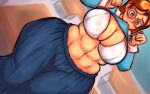 1girl 1girl 1girls abs big_breasts big_breasts blue_eyes bra breasts cg fanart glasses huge_breasts kindergarten_(game) kindergarten_3 long_hair ms._lovelett orange_hair red_glasses shirt_lift solo_female solo_focus thick thick_thighs thighs villainsaibot