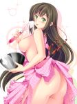  1girl :p apron ass blush breasts brown_hair green_eyes koi_to_senkyo_to_chocolate long_hair naked_apron nipples shinonome_satsuki sideboob solo tongue tongue_out tsubame_(minami_haruka) tsubame_(pixiv) whisk 