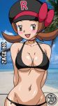 aged_up beach big_breasts bikini brown_eyes brown_hair creatures_(company) deviantart female_protagonist_(pokemon_ss) game_freak hat humans_of_pokemon kageta kotone_(pokemon) lake_art looking_at_viewer lyra_(pokemon) navel nintendo pokemon pokemon_(game) pokemon_heartgold_and_soulsilver porkyman shiny_skin team_rocket_(cosplay) twintails zage_inc