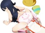 all_fours ass backpack bag black_hair brown_eyes bunny_panties bunny_print female food from_behind hat high_res kitashirakawa_anko long_hair looking_at_viewer looking_back mochi panties pink_panties printed_panties randoseru shoes simple_background solo tamako_market topless underwear wagashi white_background