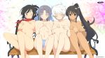 16:9 4_girls asuka_(senran_kagura) big_breasts blue_eyes breasts high_res homura_(senran_kagura) huge_breasts miyabi_(senran_kagura) multiple_girls senran_kagura skirt spread_legs uncensored upskirt white_hair yellow_eyes yumi_(senran_kagura)