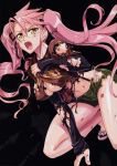  1girl big_breasts blood breasts female glasses hair highschool_of_the_dead long_hair panties pink_hair satou_shouji solo takagi_saya torn_clothes twin_tails yellow_eyes 