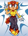  1girl 2023 absurd_res anthro black_eyes blush blush_lines bracelets cameltoe clothed dakimakura dakimakura_design girdled_lizard gloves high_res laying_down lizard multicolored_tail nervous open_mouth reptile scalie sega skin_tight_pants sonic_the_hedgehog_(series) spikes_(anatomy) sungazer_lizard tail trip_the_sungazer vksnipers 