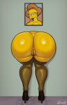 1girl 20th_century_fox 20th_century_studios ass_bigger_than_head big_ass butt_focus disney edna_krabappel female high_heels long_stockings mature_female milf platform_heels presenting_pussy rocner solo stockings sweatdrop sweating the_simpsons