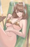  1girl alluring alternate_costume bangs bare_arms bare_midriff bare_thighs beach beach_chair beauty_mark big_breasts bikini bikini_top braid brown_hair calmgreentori cleavage drink exhibitionism female_only fire_emblem fire_emblem_engage glass gold_bikini gold_swimsuit goldmary_(fire_emblem) grin hair_over_shoulder hand_on_chest leg_lift looking_at_viewer midriff mole mole_on_breast naked_from_the_waist_down naughty_face navel nintendo outside parasol seductive side_ponytail sideboob smile smug swimsuit teasing thighs umbrella under_boob yellow_bikini yellow_eyes yellow_swimsuit 