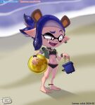  ball beach beach_ball bear_ears bikini blue_hair bucket digital_media_(artwork) inkling inkling_girl jackintaro nintendo pink_eyes scar splatoon summer swimsuit 