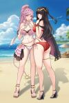  1girl 2024 2_girls alluring alternate_costume ass beach big_ass big_breasts bikini black_hair female_only fire_emblem fire_emblem_awakening fire_emblem_heroes high_heels hime_cut large_ass light-skinned_female light_skin long_hair looking_at_viewer looking_back navel nintendo nirainini olivia_(fire_emblem) pink_eyes pink_hair ponytail sand sea swimsuit tharja tharja_(fire_emblem) 