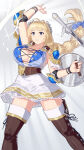  1girl absurd_res big_breasts blonde_hair blue_eyes cleavage high_res long_hair milf project_soul shield silf skirt sophitia_alexandra soul_calibur soul_calibur_ii soul_calibur_iii soul_calibur_vi stockings sword weapon yagi2105 