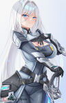  1girl 1girl alluring armor big_breasts big_breasts black_gloves blue_eyes blush breast_tattoo cleavage curvy ethel_(xenoblade) female_only gloves hand_on_breast hand_on_chest high_res holding_object holding_sword holding_weapon hourglass_figure long_hair looking_at_viewer monolith_soft nintendo rapier shoulder_pads silver_armor silver_hair sword tattoo thick_thighs thighs very_long_hair voluptuous weapon wide_hips xenoblade_(series) xenoblade_chronicles_3 z-ki 