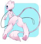 ass blue_eyes blue_panties collar flat_chest furry leash mew no_humans panties paws pokemon slugbox small_breasts soles solo striped striped_panties tail underwear